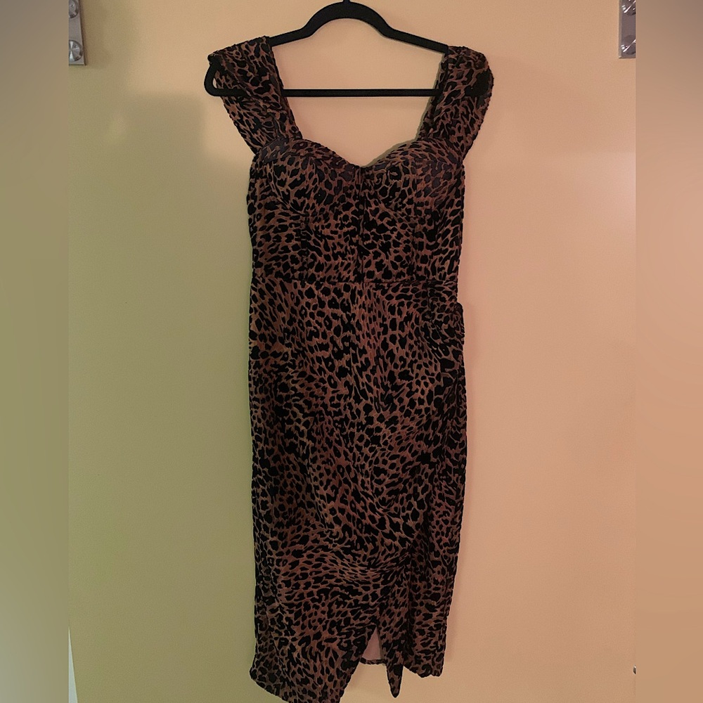 Lavish Alice Off Shoulder Corset Wrap Dress in leopard velvet devore - Size US 8